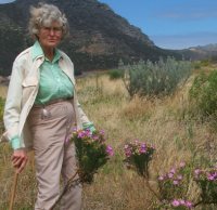 Jessie on one of her regular walks to check on the progress of plants she donated to the revegetation project on the small island opposite Tiller Point house